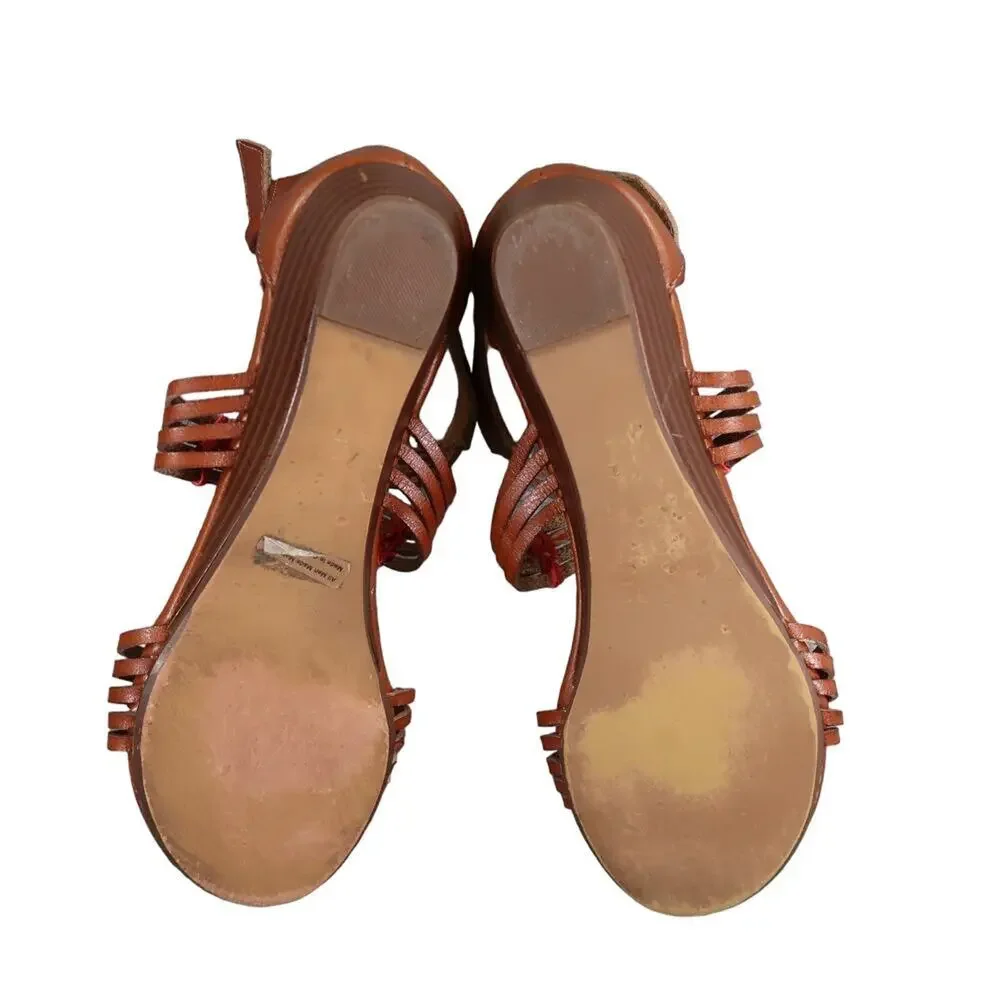 Report Shoes Womens 9.5 Sandals Fashion Leather Casual Strappy Brown Wedge Boho